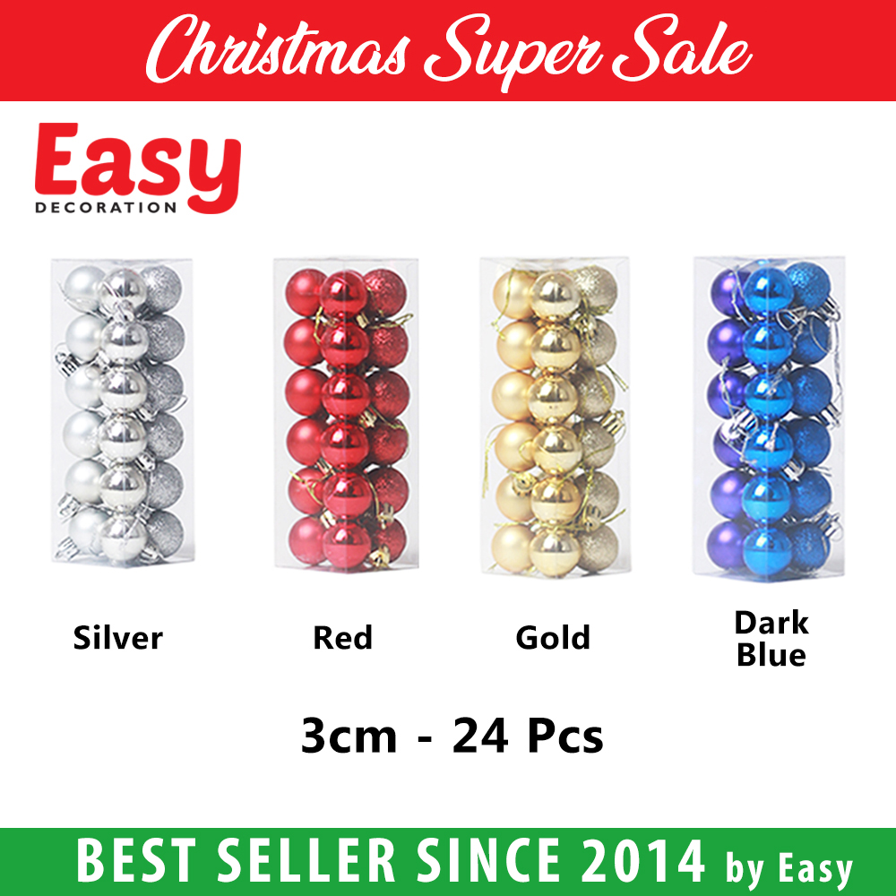 Bola Natal 3 cm Christmas Decoration Balls 24 Pcs Easy Decoration