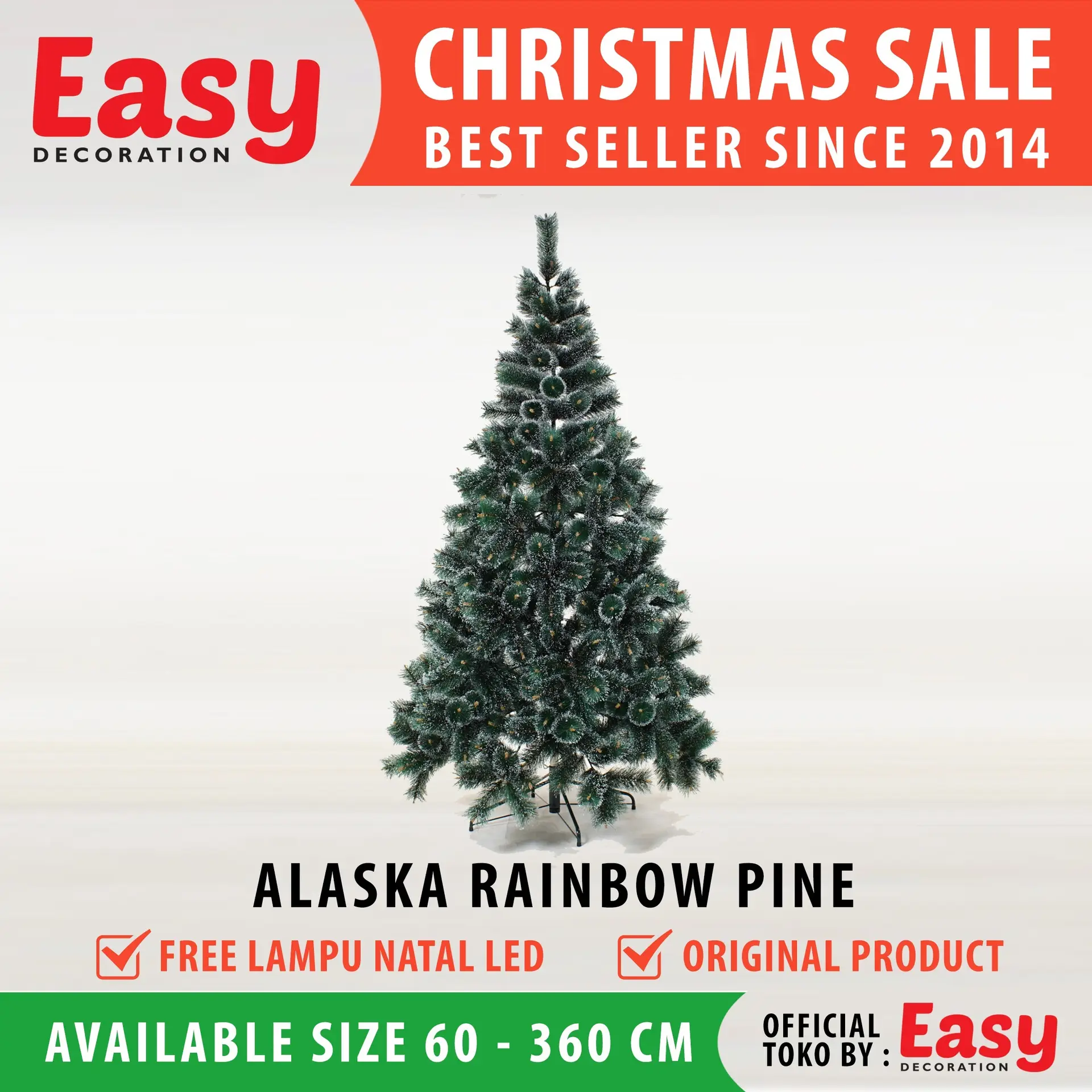 Pohon Natal 6 feet - 180 cm Snow Alaska Rainbow Easy Decoration