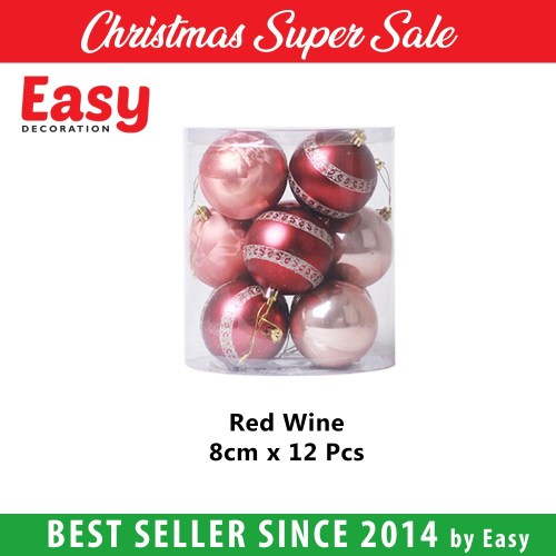 Bola Natal Ukuran 8 cm Red Winw Christmas Decoration Balls 12 Pcs / Pack
