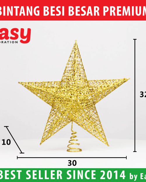 Dekorasi Bintang Natal Besi Premium 32 cm Star Easy Decoration
