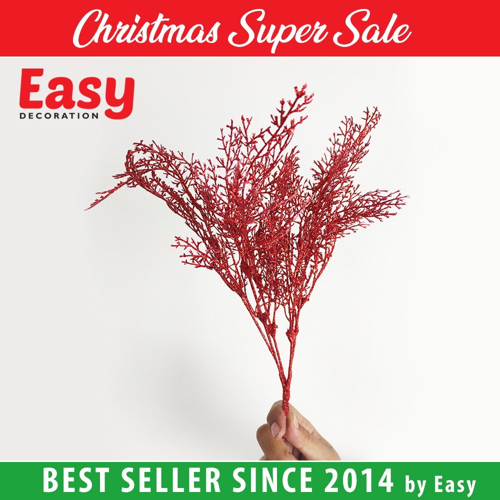 Bunga Toper Natal Glitter Hiasan Pohon Natal Artificial Easy Decoration