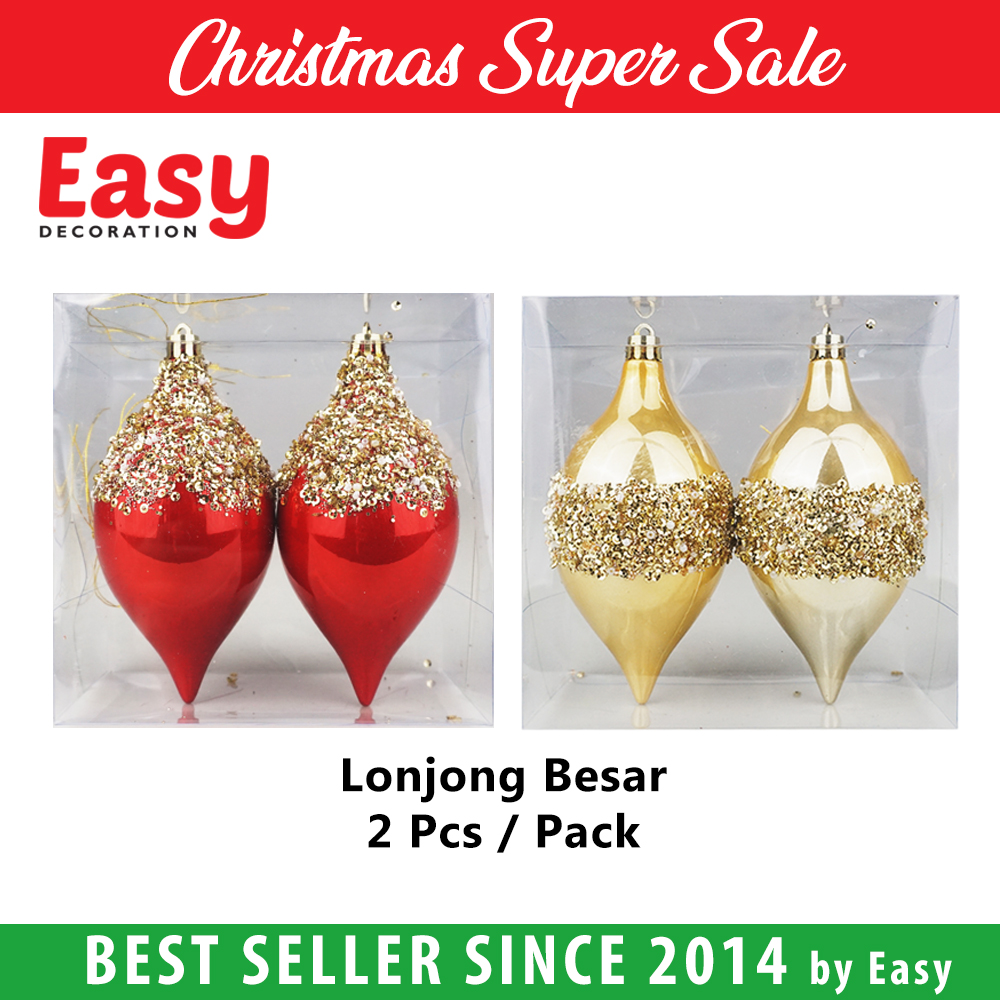 Bola Natal Lonjong Christmas Decoration Oval Balls 2-4 Pcs Easy Decoration