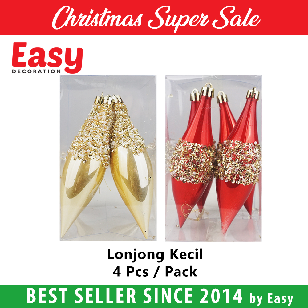 Bola Natal Lonjong Christmas Decoration Oval Balls 2-4 Pcs Easy Decoration - Gambar 2
