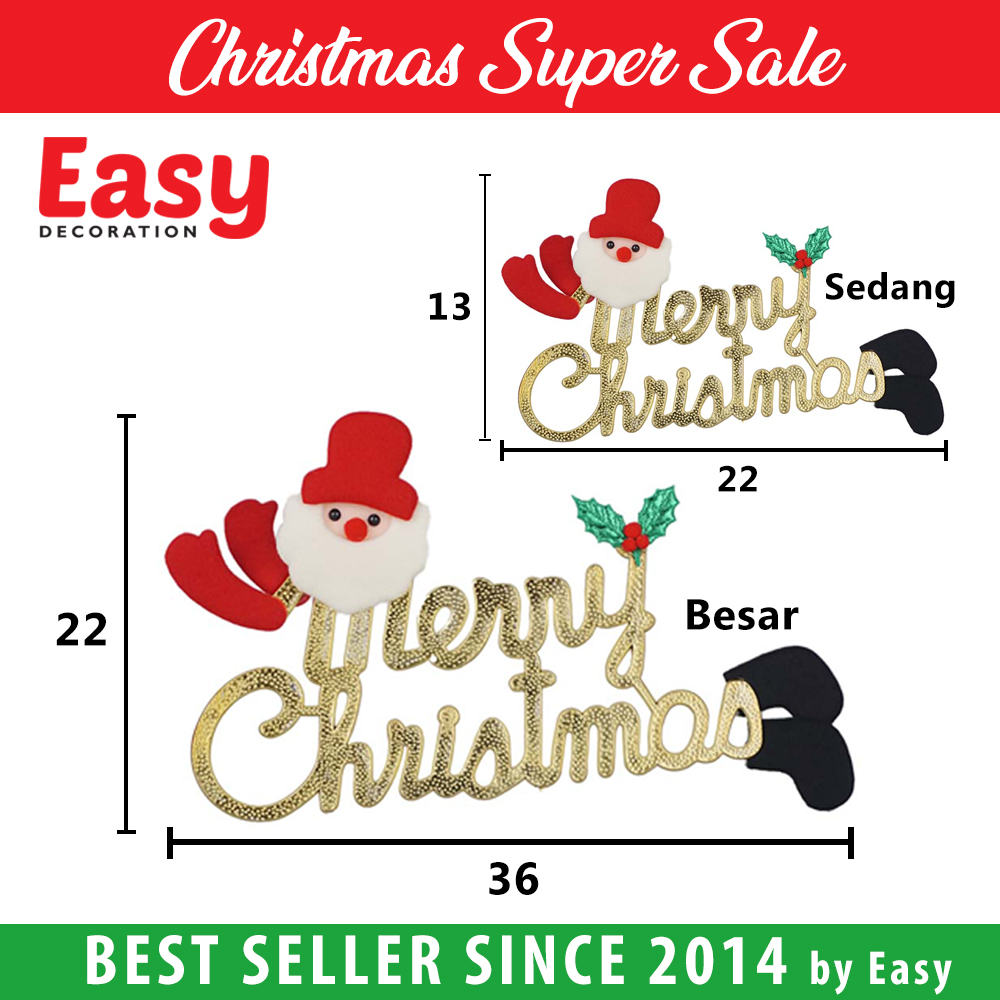 Tulisan Merry Christmas Gantungan Sedang Hiasan Pohon Natal Easy Decoration - Gambar 2