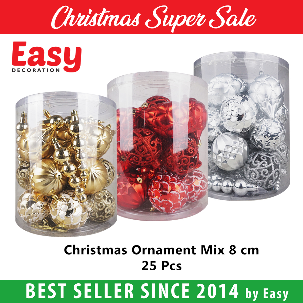 Bola Natal 8 cm Mix Christmas Decoration Balls 25 Pcs Easy Decoration