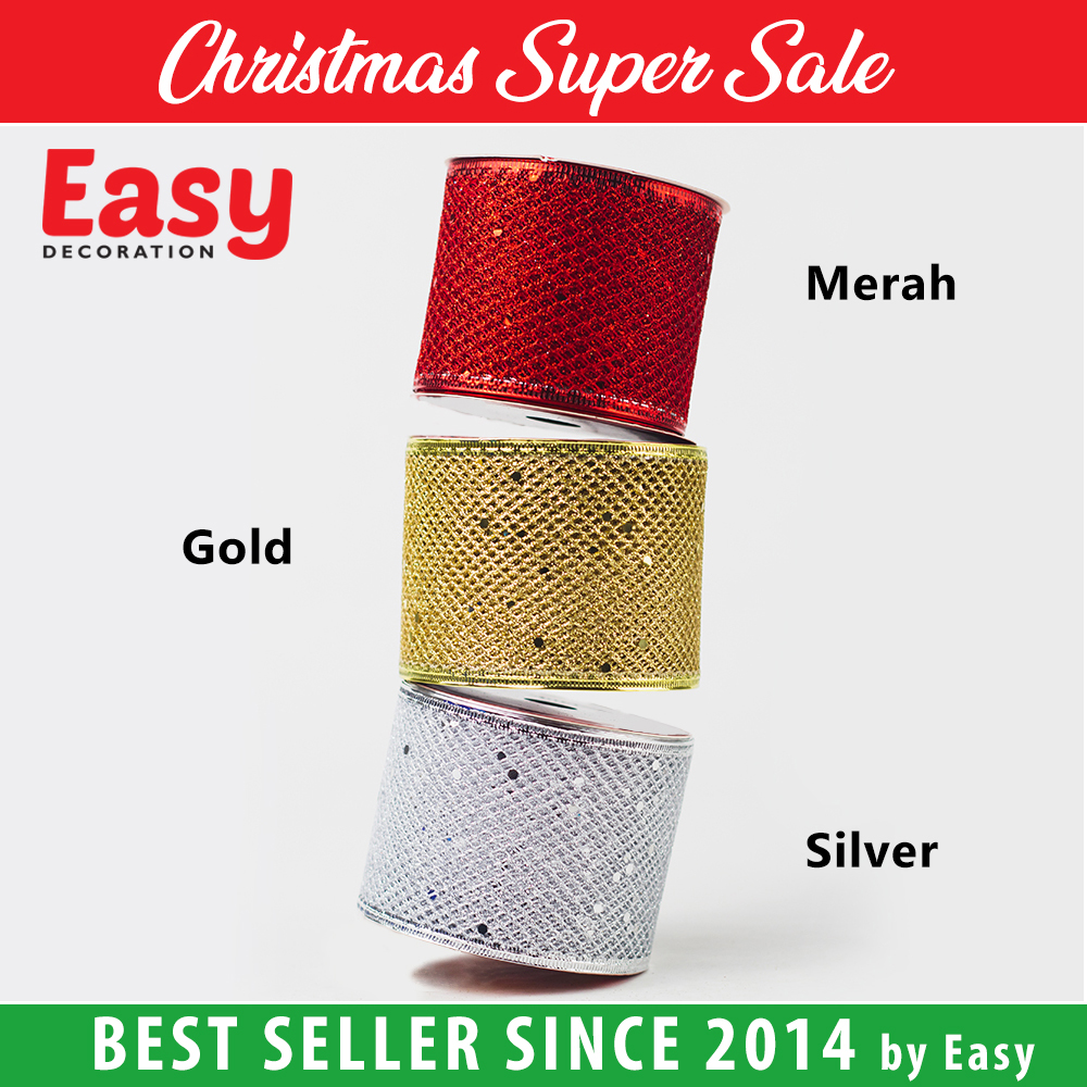 Pita Natal Kawat Roll Hiasan Ornament Dekorasi Parcel Jala 6,3 cm Easy Decoration