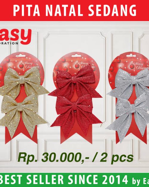 Pita Natal Gliter Hiasan 2 Pcs Aksesoris Dekorasi Christmas Ribbon Kecil Easy Decoration
