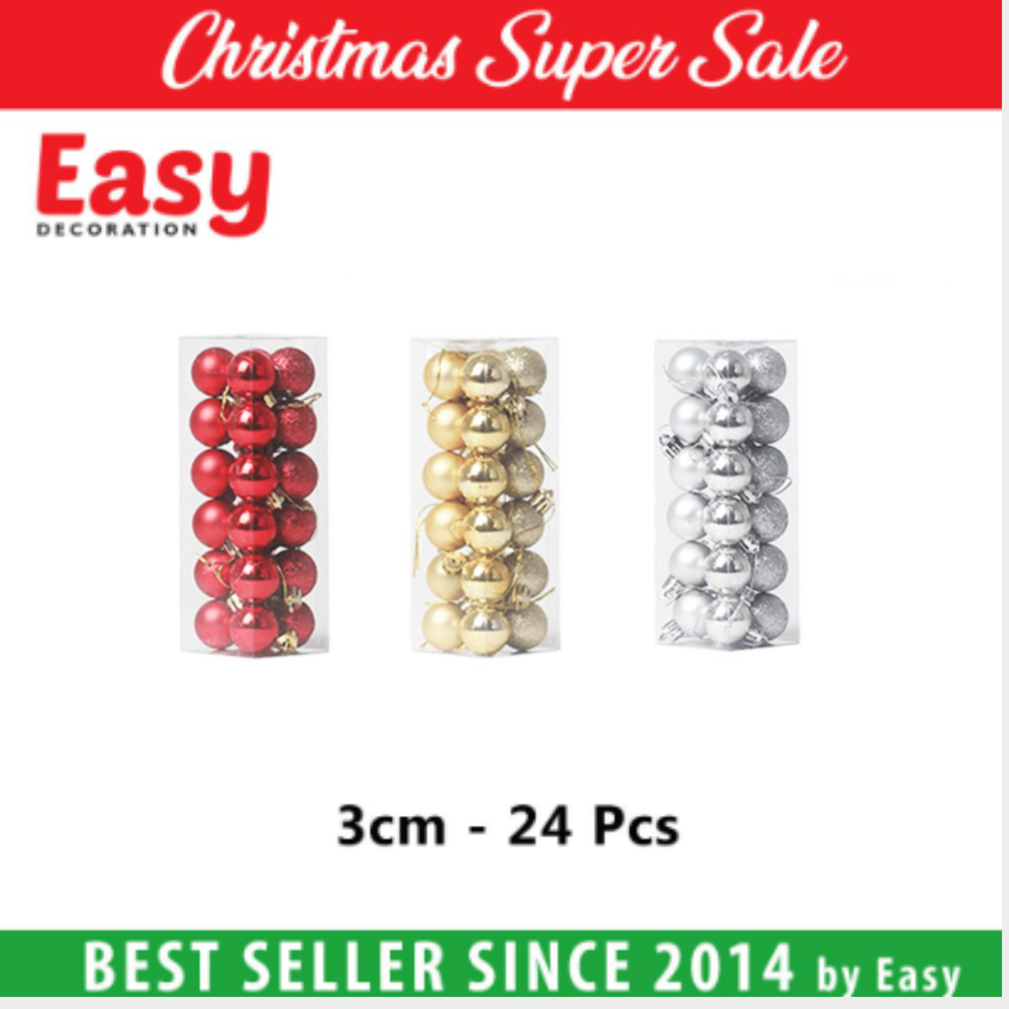 Bola Natal Ukuran 3cm Christmas Decoration Ball 24Pcs/Pack