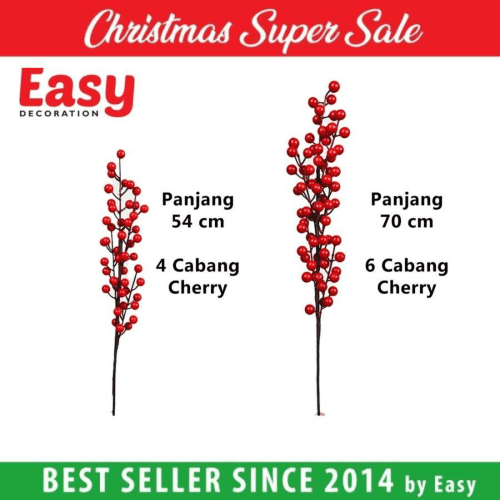 Bunga Cherry Red - Artificial Holly Flower / Tanaman artificial ornament decoration