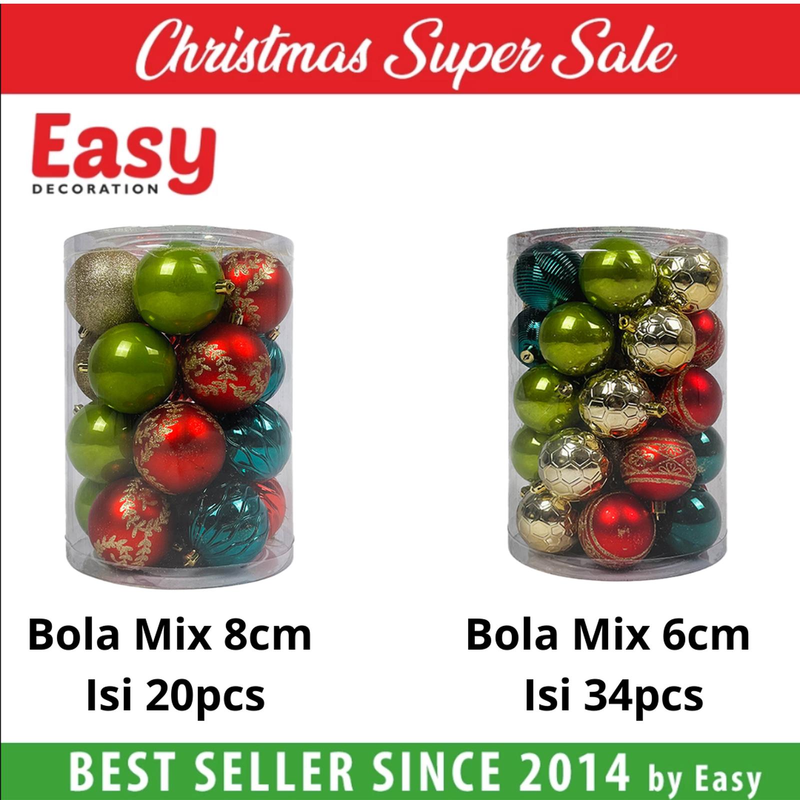 Bola Natal 6 - 8 cm MIX Hiasan Akresoris Christmas Ornament isi 20 dan 36 Pcs